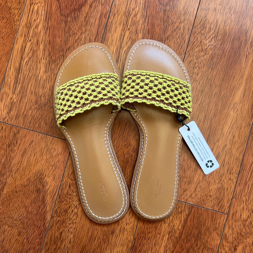 rag & bone Melrose Slide Sandal Leather Yellow brown net size 9 NEW - Picture 4 of 5